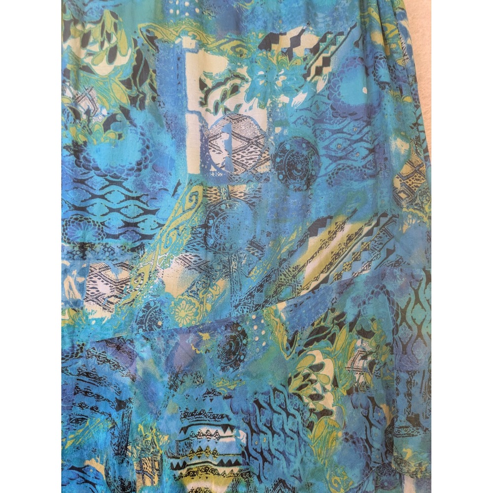 Chico's Maxi Skirt Vintage Women's Size 2 Blue Silk Abstract Ruffle Tiered Boho - Picture 5 of 11